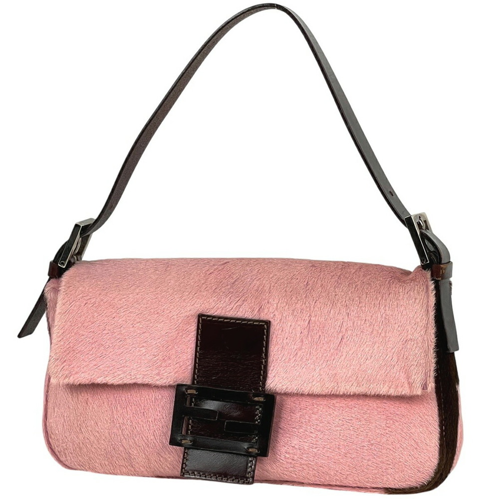 Fendi Zucca Logo Mamma Baguette Shoulder Bag Calfskin Pink Brown - Picture 1 of 7